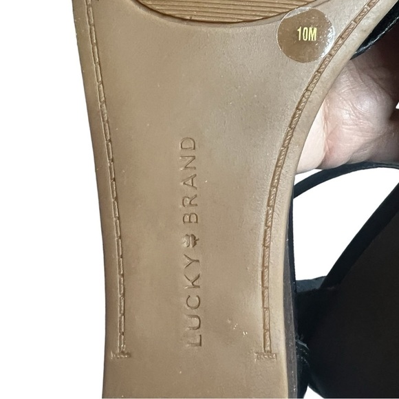 🌻NEW LUCKY BRAND Women's Jodella Black Leather Wedge Sandals Size 10 - Picture 12 of 14